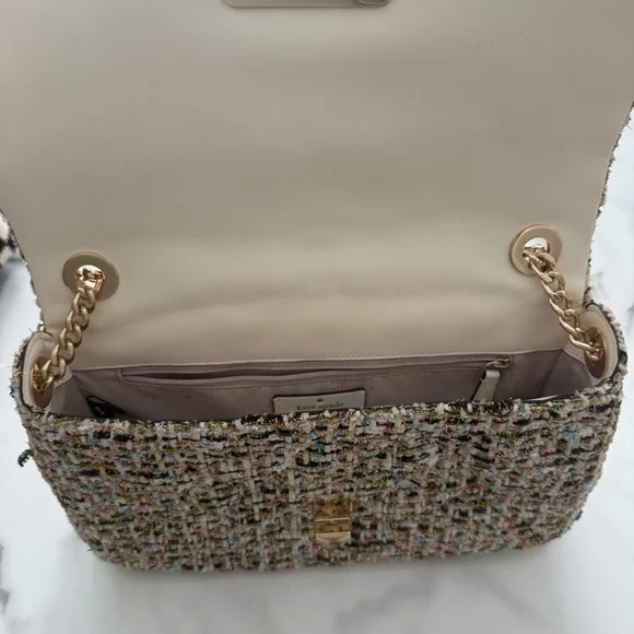 Kate Spade Outlet Tweed Shoulder Bag | Turn Lock | Chain Strap - Picture 3 of 5
